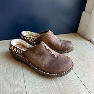 Ugg Australia Kohala Brown Leather And Sheepskin Clogs Size 6
